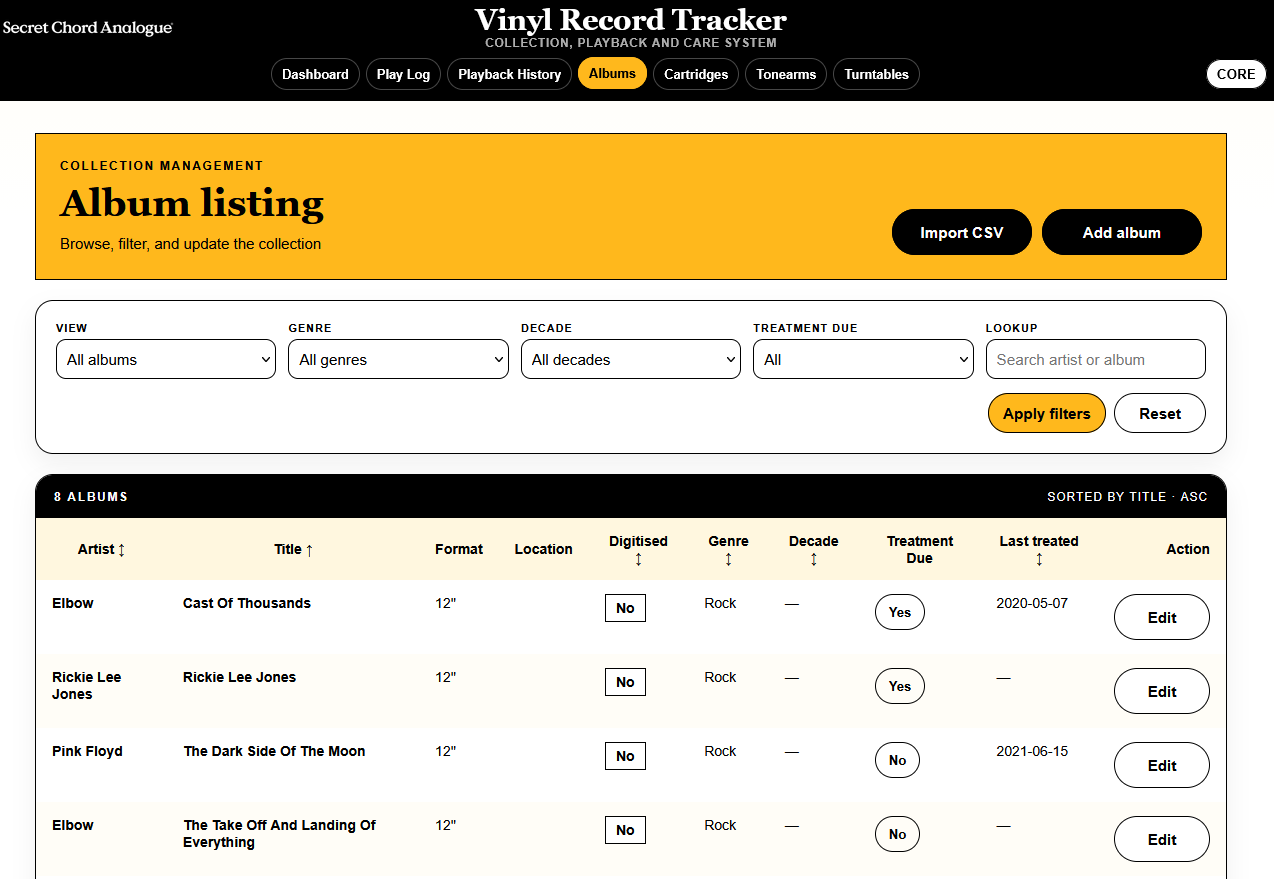 SCA Vinyl Record Tracker — Vinyl Care & Stylus Wear Monitor