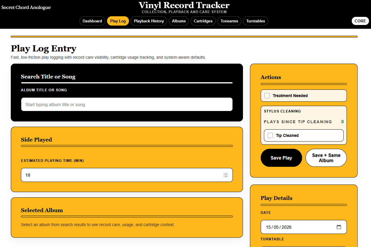 SCA Vinyl Record Tracker — Vinyl Care & Stylus Wear Monitor