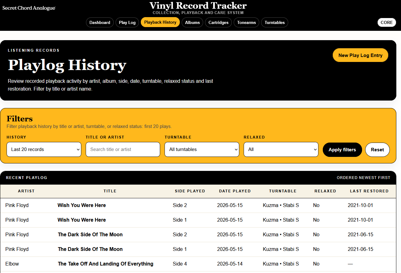 SCA Vinyl Record Tracker — Vinyl Care & Stylus Wear Monitor